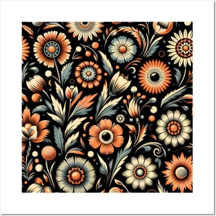 Orange Floral Motif Posters and Art